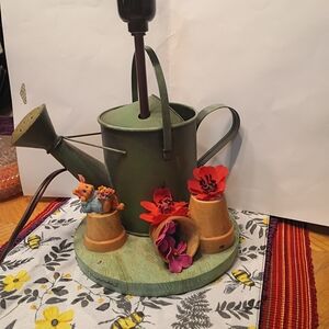 Source Unknown Green Watering Can Lamp with Floral Accents